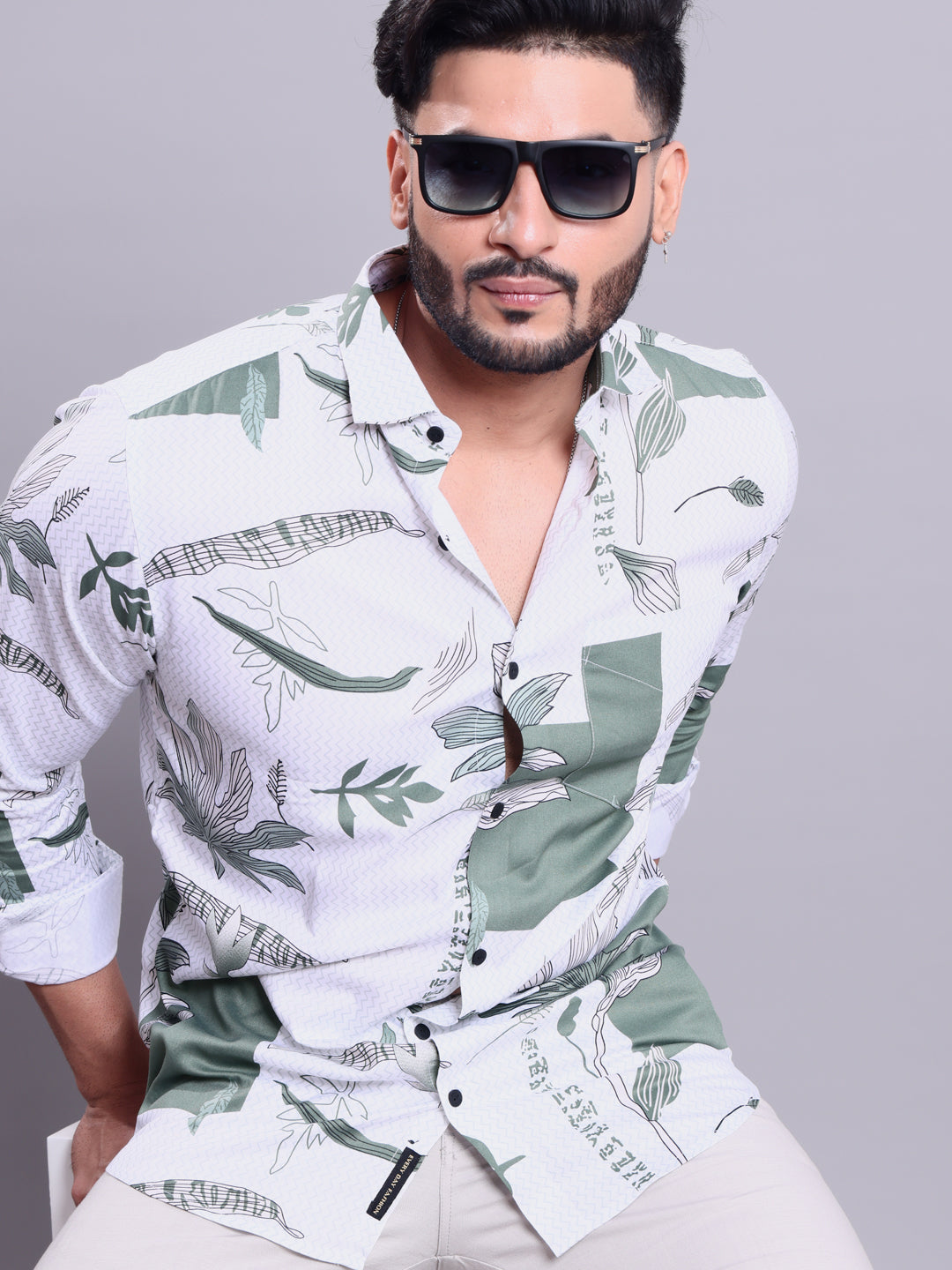 Rocx Men's Abstract Leaf Printed Casual Shirt with Full Sleeves and Spread Collar  - Multi