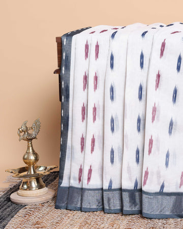 Elegant Ikkat Saree with Contrasting Border and Patterns - White