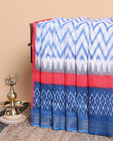 Handwoven Ikkat Saree with Geometric Patterns - Multi