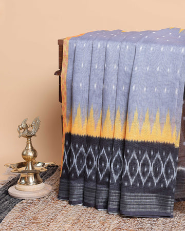 Striking Grey and Yellow Ikkat Saree with Black Border