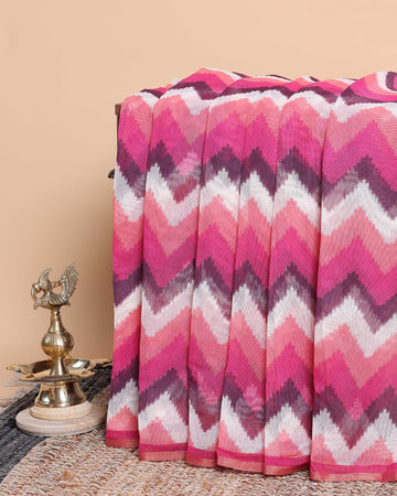 Handwoven Ikkat Saree with Chevrons - Pink