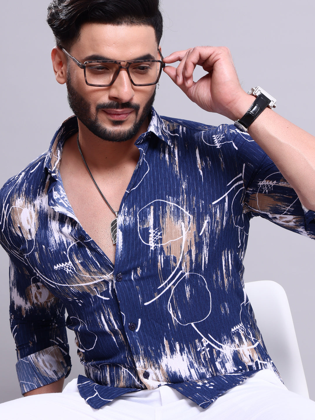 Nativebull Men's Abstract Print Full Sleeve Casual Shirt - Blue