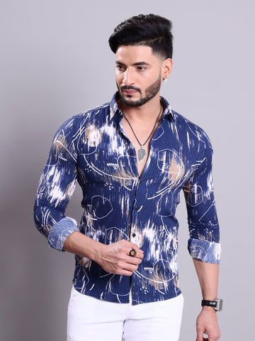 Nativebull Men's Abstract Print Full Sleeve Casual Shirt - Blue