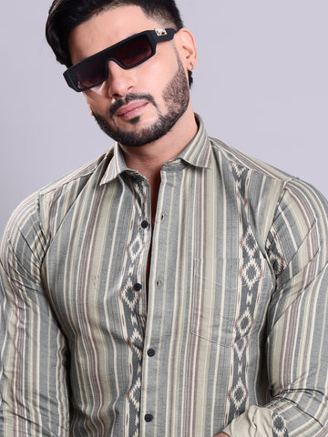 Rocx Men's Striped & Geometric Print Casual Shirt with Spread Collar and Full Sleeves - Multi