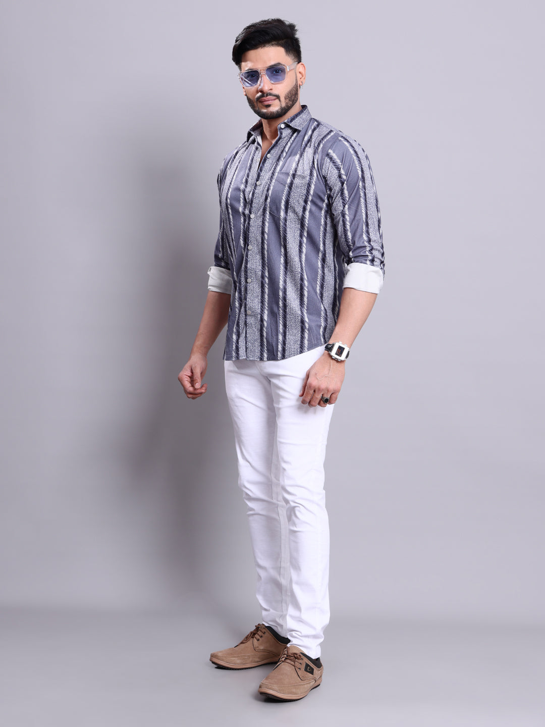 Rocx Men's Abstract Print Casual Shirt with Spread Collar and Full Sleeves  - Multi