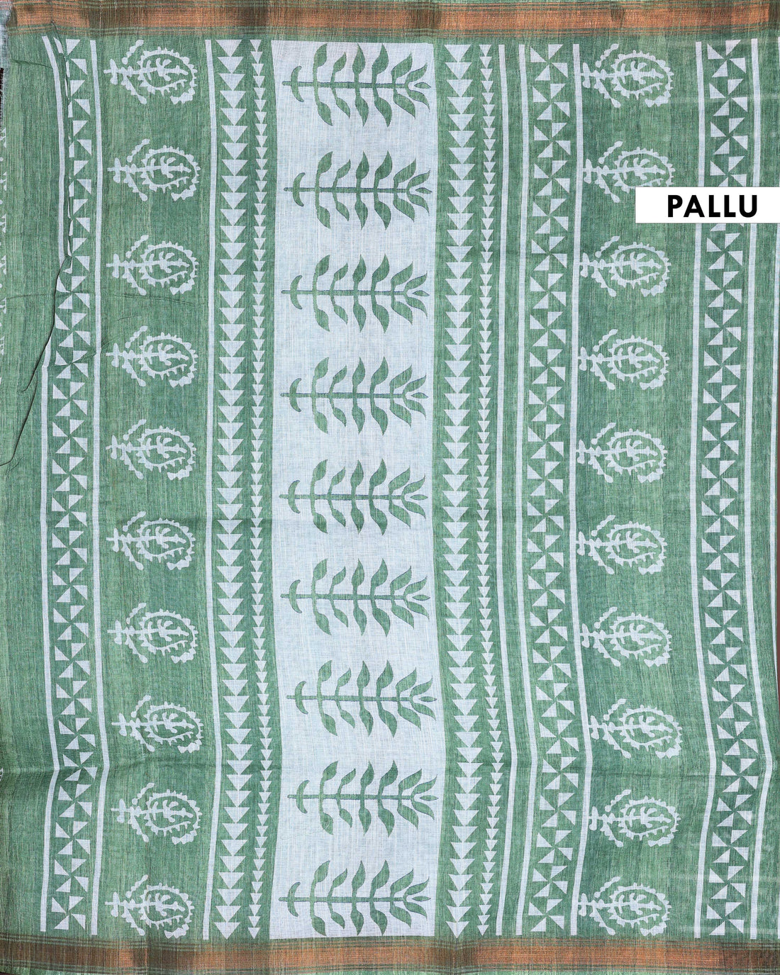 Artisanal Block Print Linen Cotton Saree - Green