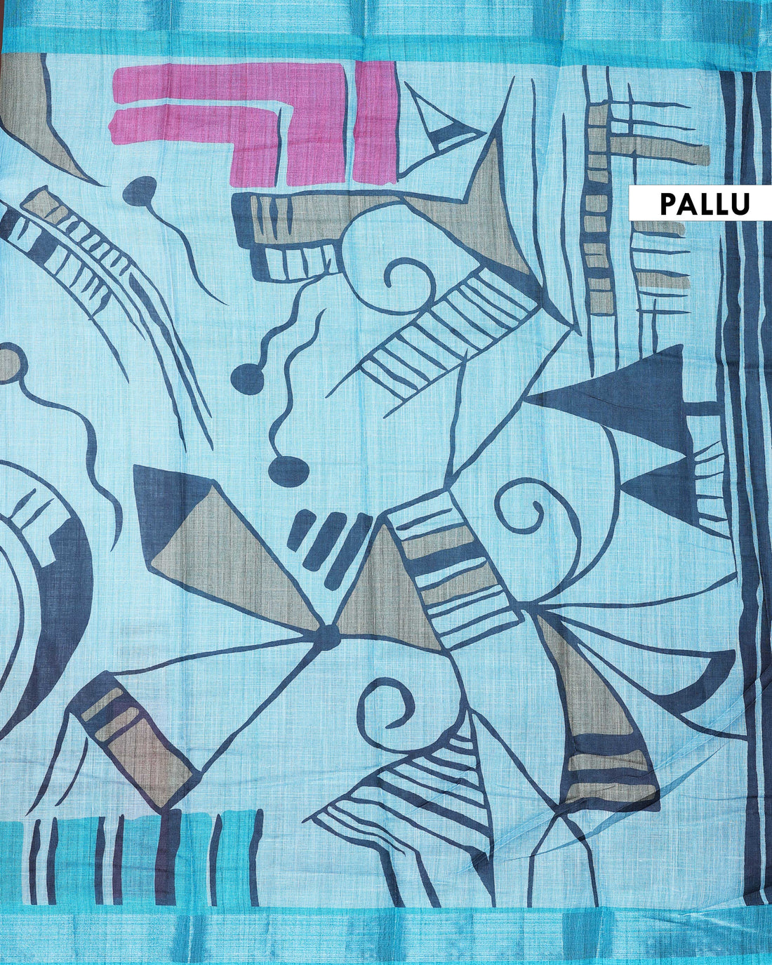 Abstract Print Linen Cotton Saree - Blue