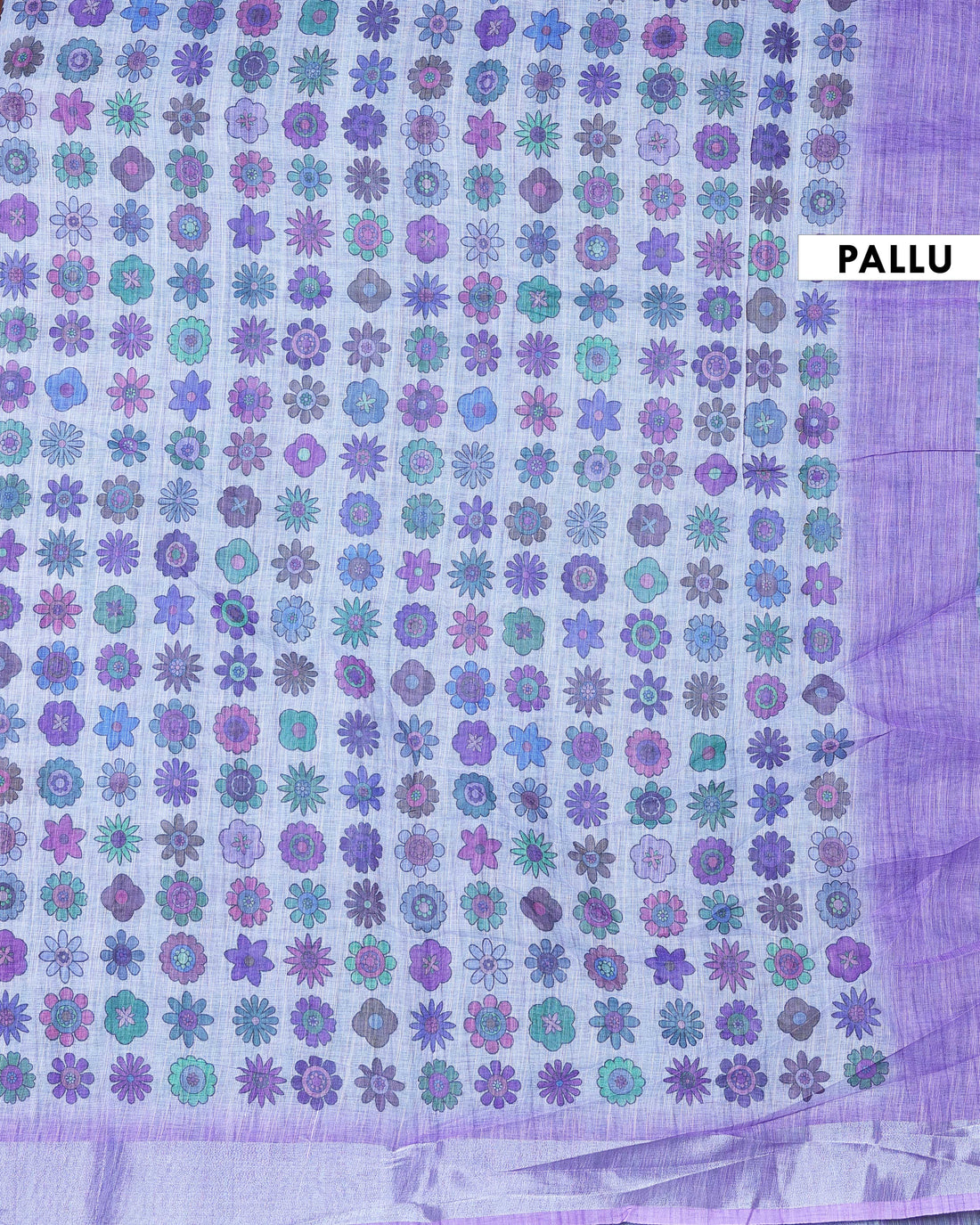 Printed Linen Cotton Saree with Floral Motifs - Multi