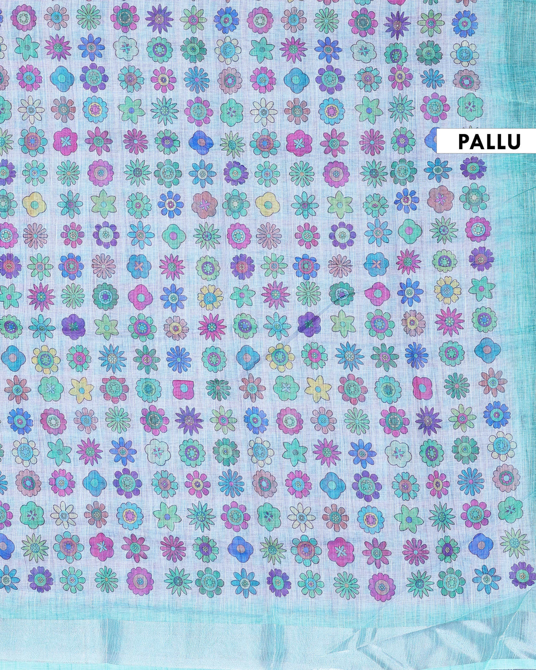 Printed Linen Cotton Saree with Floral Motifs - Multi