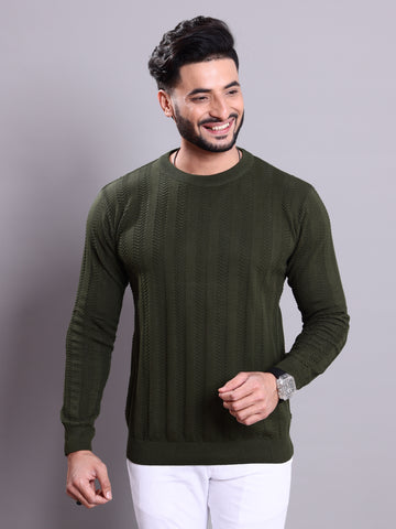 Men's Self-Design Sector Type Round Neck Long Sleeve Sweatshirt - Green