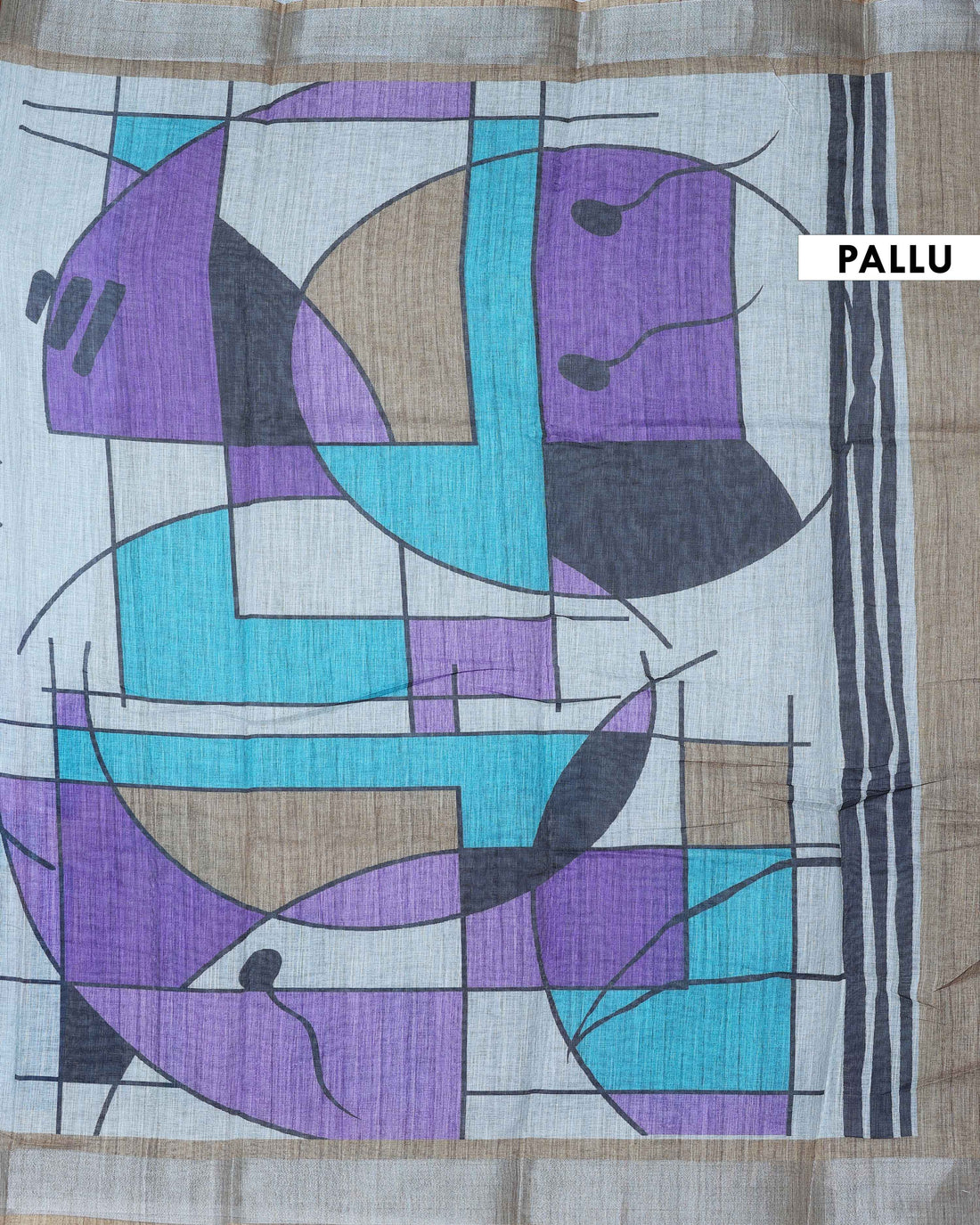 Abstract Print Linen Cotton Saree - Grey