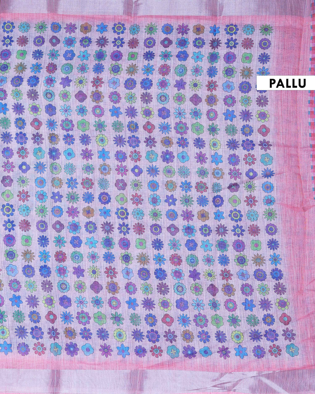 Printed Linen Cotton Saree with Floral Motifs - Multi