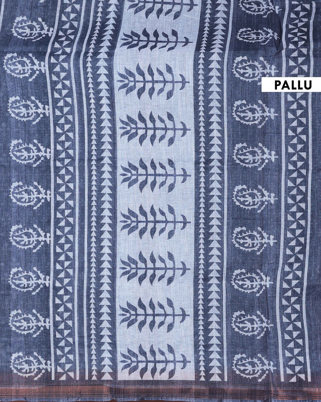 Artisanal Block Print Linen Cotton Saree - Grey