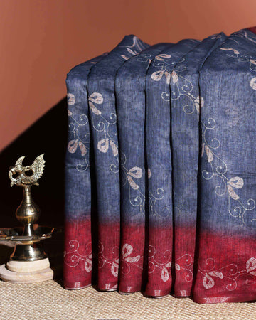 Elegant Linen Cotton Saree with Floral Prints - Grey