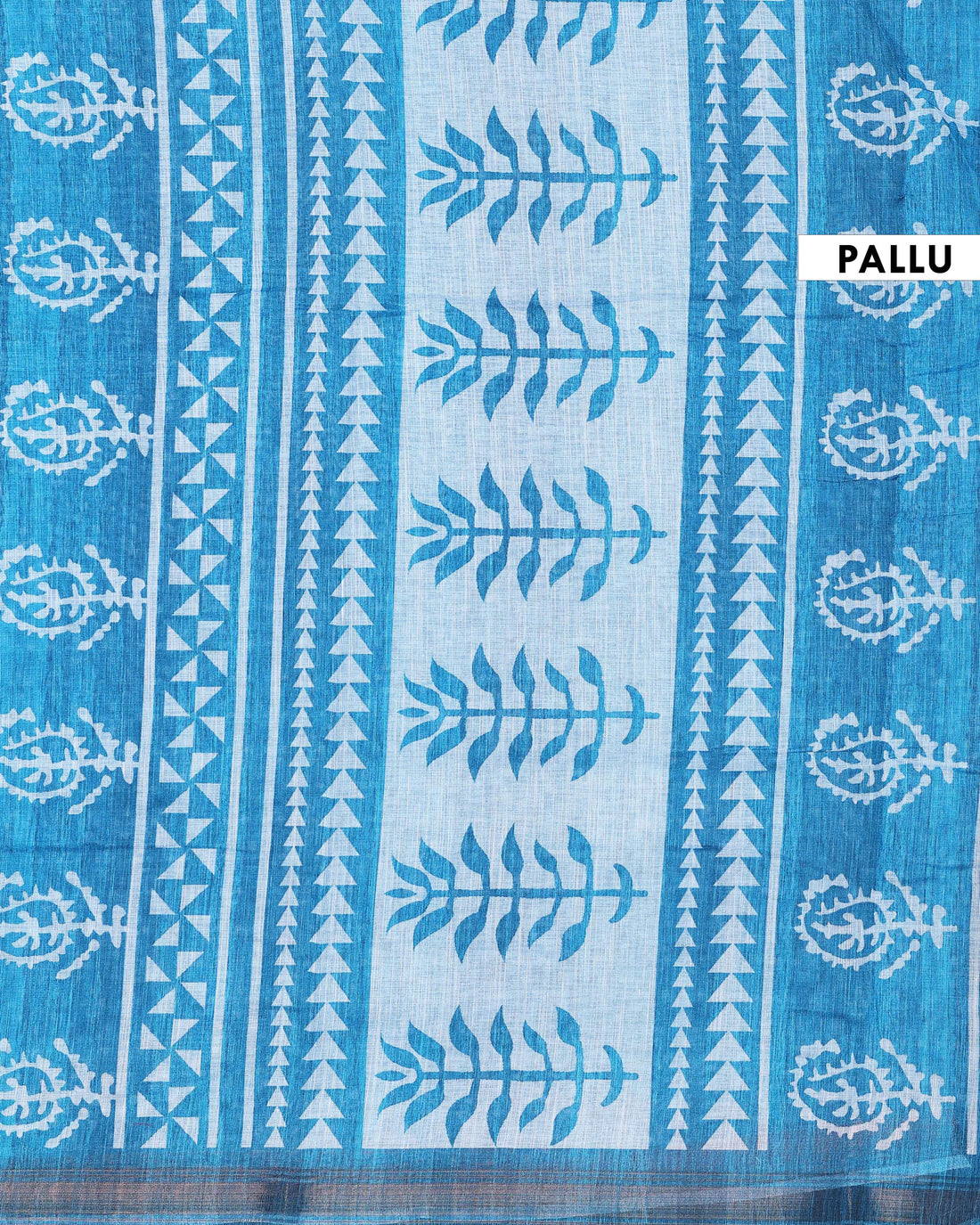 Artisanal Block Print Linen Cotton Saree -  Blue