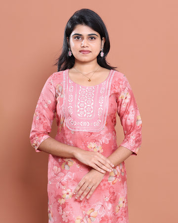 Ethnic Embroidered Kurta - Pink