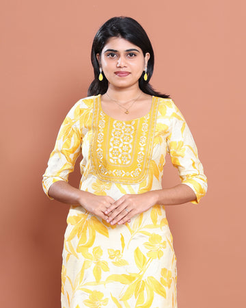 Ethnic Embroidered Kurta - Yellow