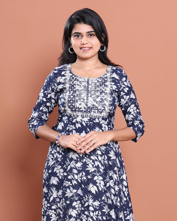 Ethnic Embroidered Kurta - Navy Blue