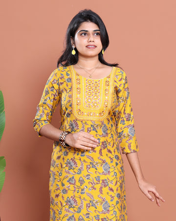 Ethnic Embroidered Kurta - Yellow