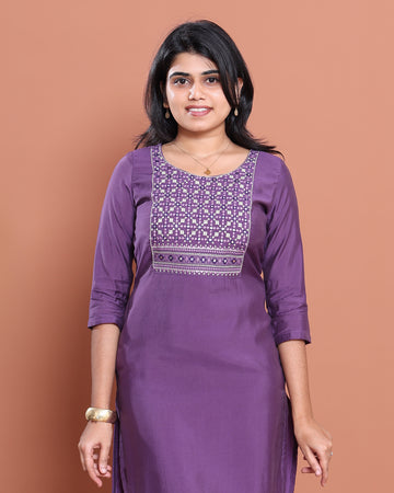 Ethnic Embroidered Kurta - Purple