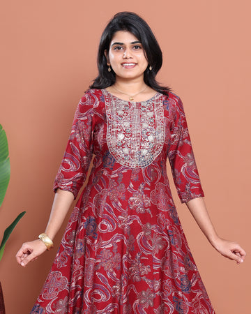 Ethnic Embroidered Kurta - Red