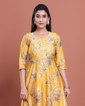 Ethnic Embroidered Kurta - Yellow
