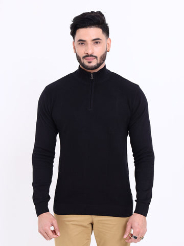Men's High Neck Zipper Full Sleeve Nativebull Sweatshirt - Black