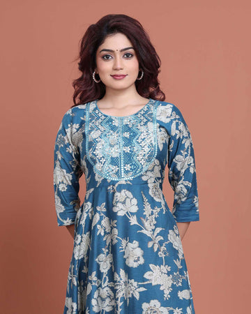 Ethnic Embroidered Kurta - Blue