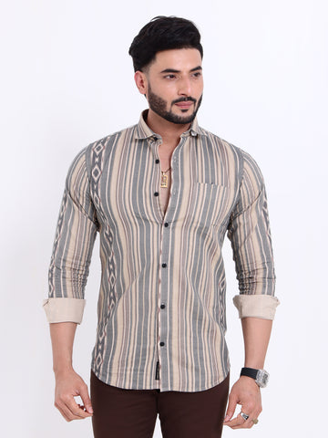 Rocx Men's Striped & Geometric Print Casual Shirt with Full Sleeves and Cutaway Collar - Multi