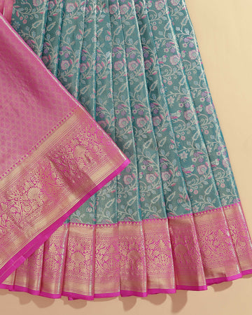 Elegant Pattu Pavadai Silk Fabric with Intricate Design - Green