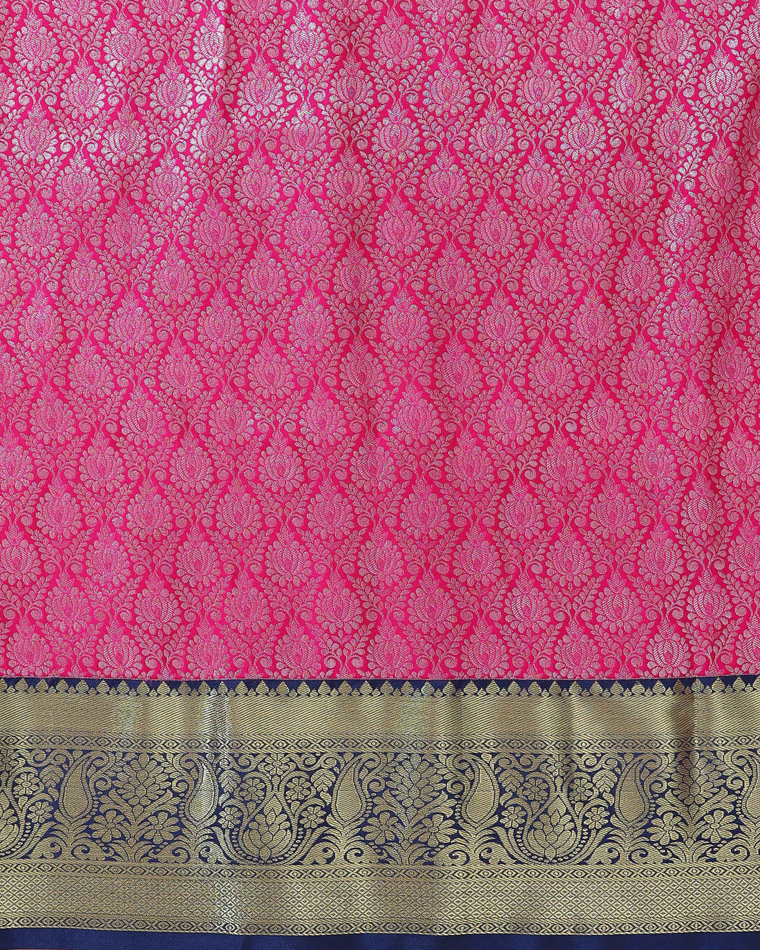 Kanchipuram Pattu Pavadai Material with Zari Border Work-Pink