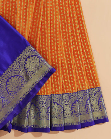 Kanchipuram Pattu Pavadai Material with Zari Border Work Yellow