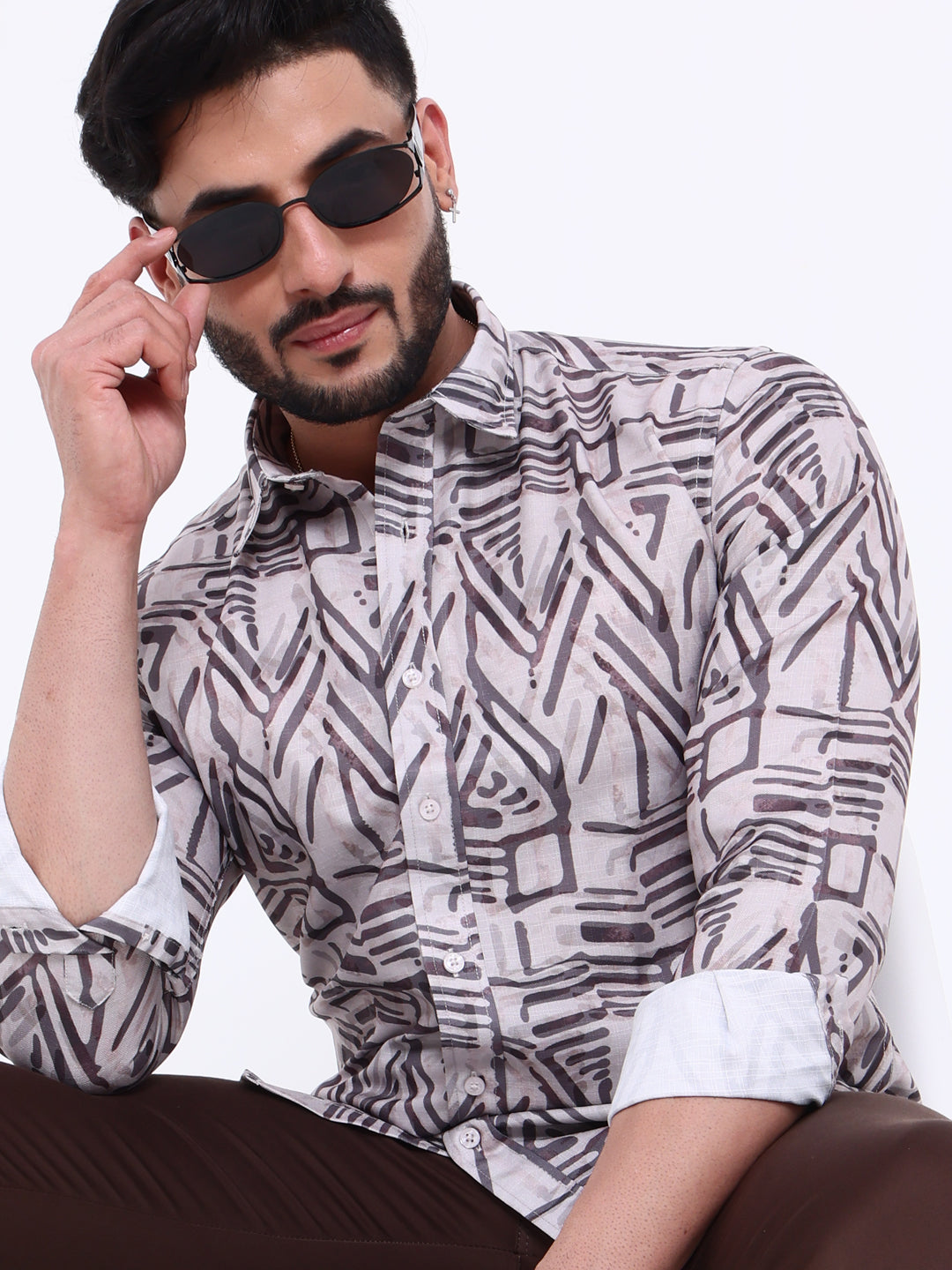 Nativebull Men's Printed Slim Fit Casual Shirt with Geometric Pattern - Multi