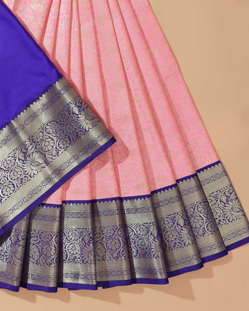 Kanchipuram Pattu Pavadai Material with Zari Border Work - Pink