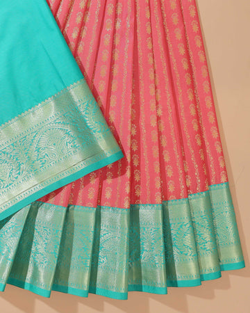 Exquisite Kanchipuram Pattu Pavadai Material with Zari Work - Pink