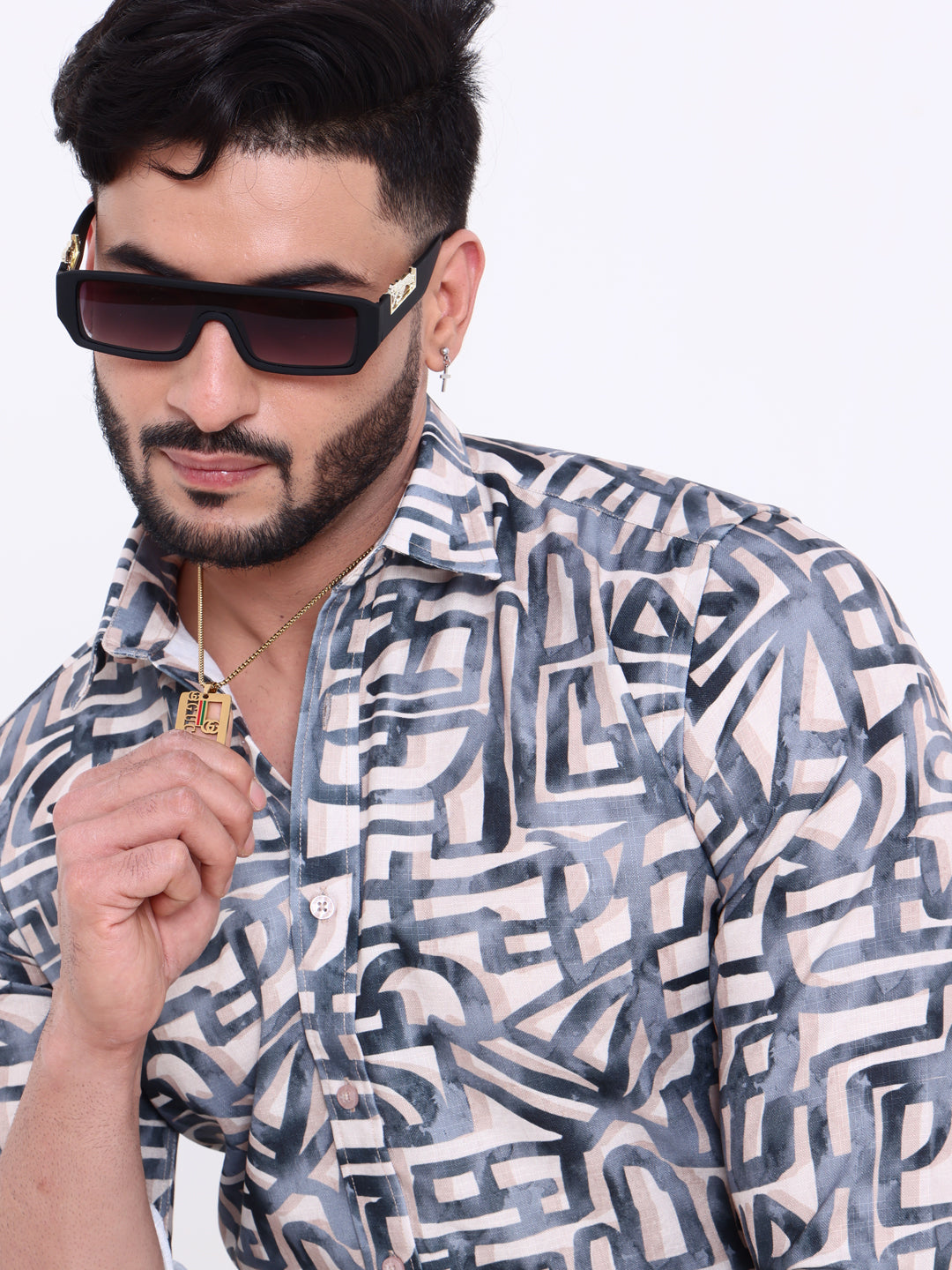 Nativebull Men's Abstract Printed Casual Shirt with Full Sleeves and Spread Collar - Multi