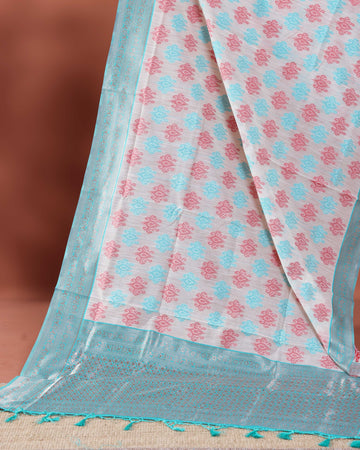 Traditional Woven Rainbow Cotton Saree with Subtle Zari Accents - Cream