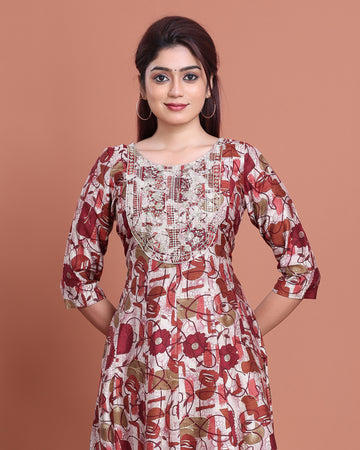 Ethnic Embroidered Kurta - Red