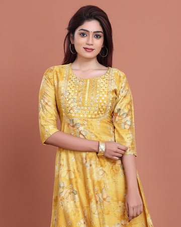 Ethnic Embroidered Kurta - Yellow