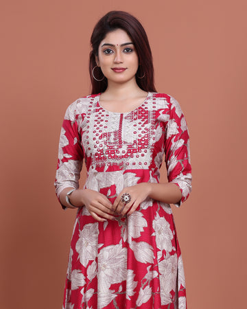 Ethnic Embroidered Kurta - Red