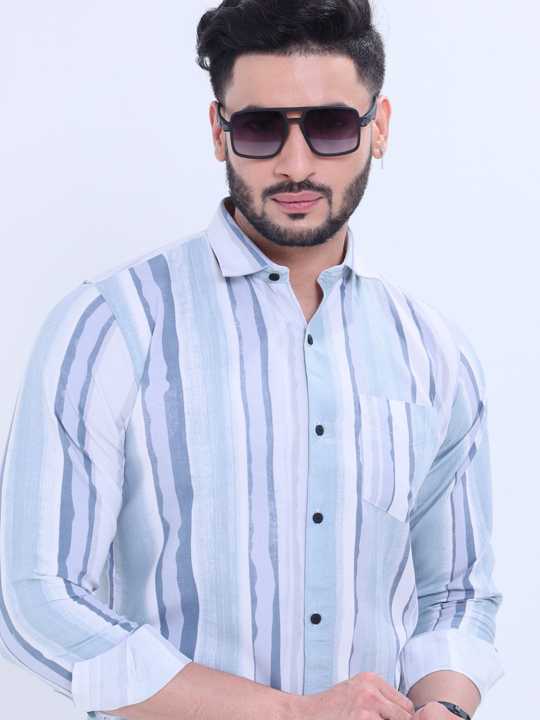 Rocx Men's Full Sleeve Casual Shirt with Vertical Stripes and Spread Collar - Multi