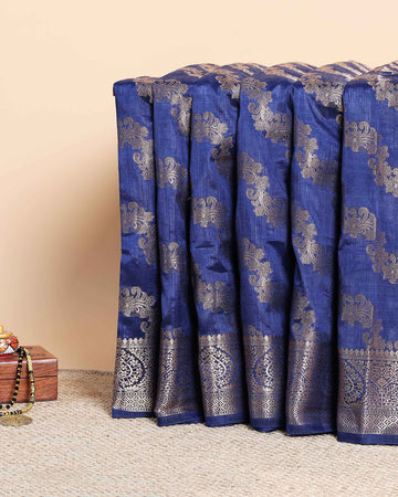 Elegant Tussar Silk Saree With Intricate Brocade Patterns and Pallu – Blue