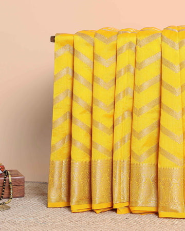 Elegant Tussar Silk Saree with Chevron Zari Weaves and Traditional Border β Yellow