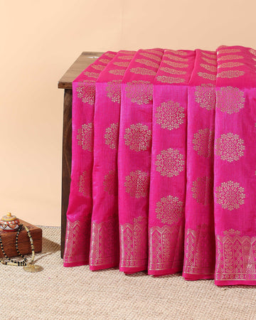 Elegant Tussar Silk Saree with Intricate Zari Weave and Floral Motifs β Pink