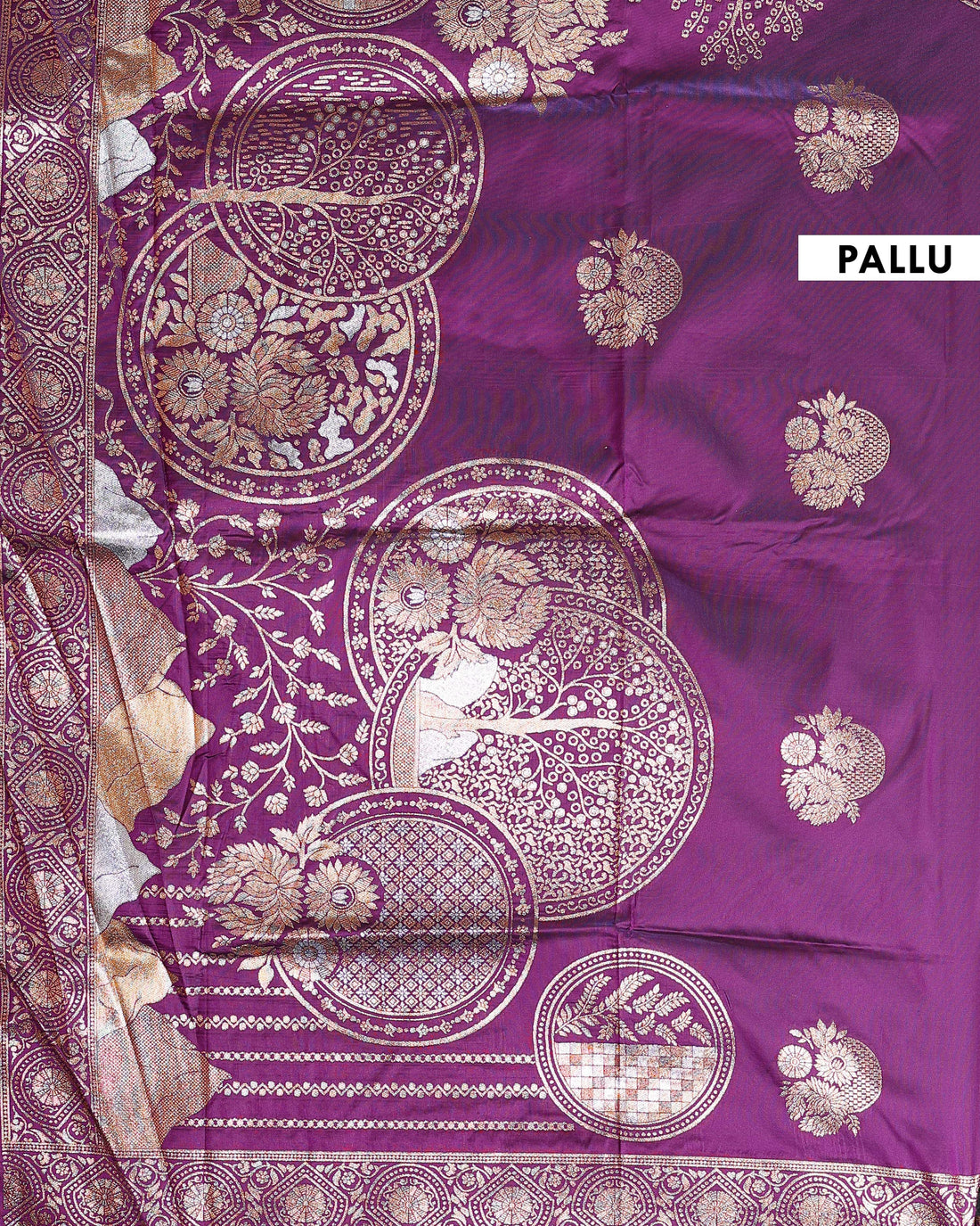 Elegant Banarasi Semi Silk Saree with Antique Zari Floral Buttas and Ornate Brocade Border -Purple