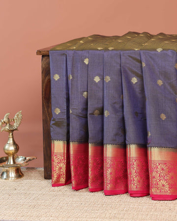 Graceful Banarasi Semi Silk Saree with Gold Zari Buttas and Rich Contrast Brocade Border -Purple