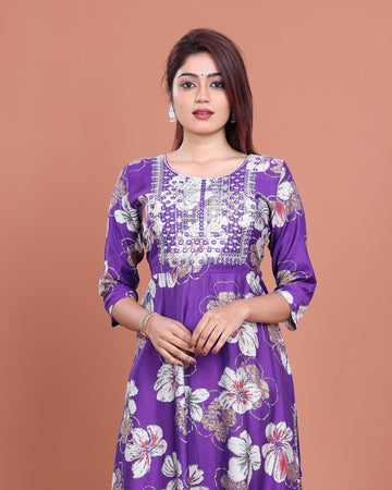 Ethnic Embroidered Kurta - Lavender