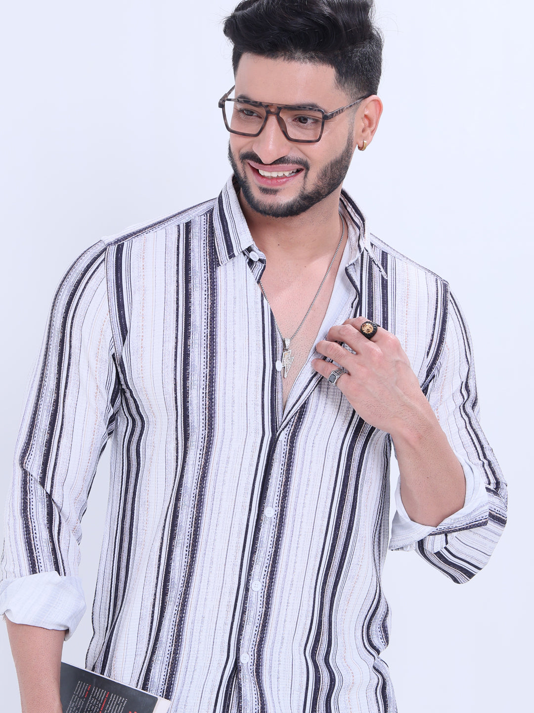 Nativebull Men's Classic Striped Cotton Casual Shirt with Long Sleeves and Button-Down Collar  - Multi