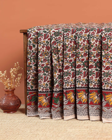Cotton Kalamkari Printed Saree - Sandal