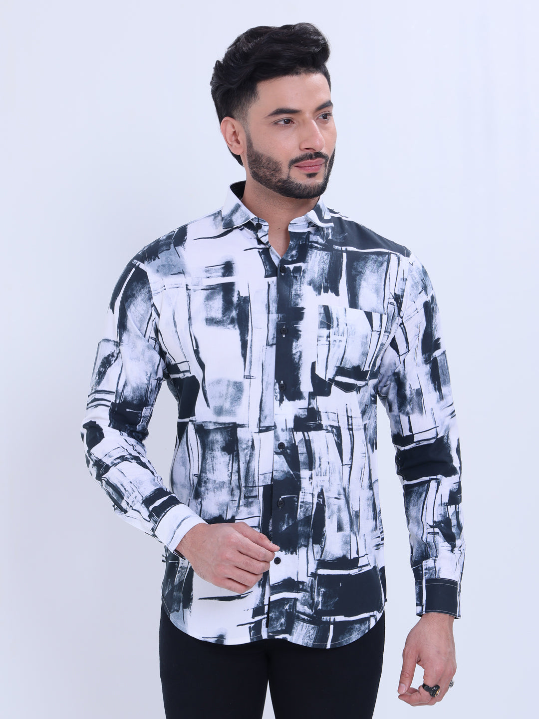 Rocx Men's Abstract Printed Full Sleeve Casual Shirt with Spread Collar - Multi